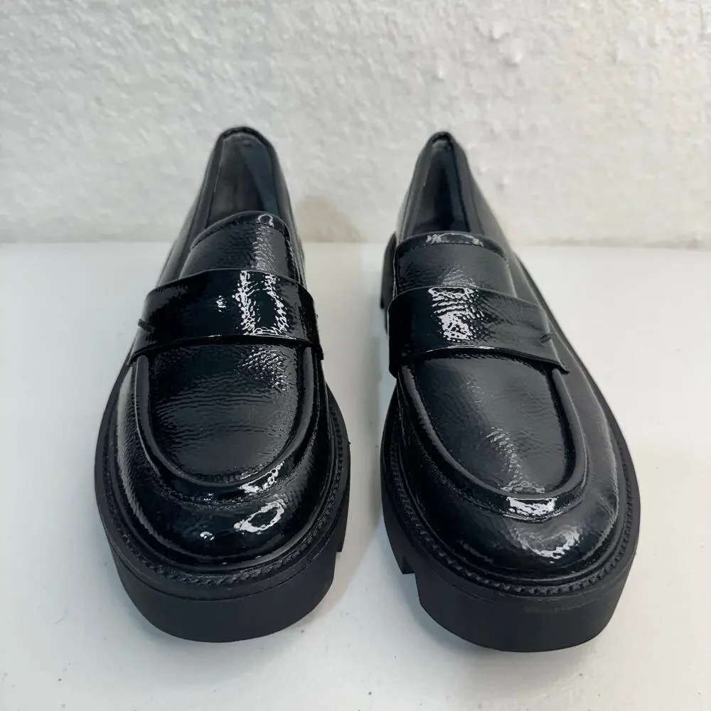 Franco Sarto Ream Loafers Faux Patent Leather Round Toe Lugged Platform Size 6.5